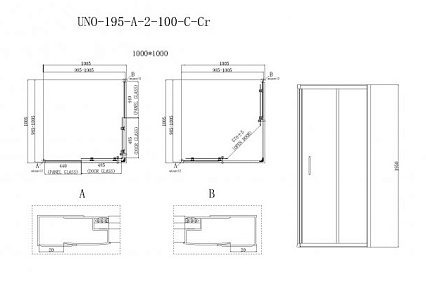 Душевой уголок BelBagno UNO-195-A-2-100-C-Cr 100x100 прозрачный, хром