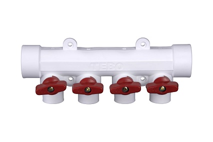 Коллектор с красными ручками TEBO PPR 32x20 4 выхода 030091213