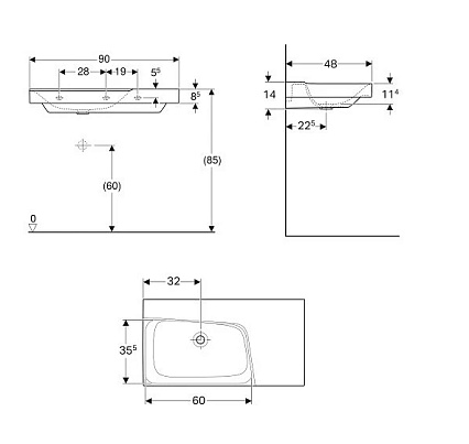 Раковина Geberit Xeno² 90 см R 500.534.01.1
