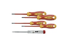 Набор изолированных отверток Hoegert Technik 1000 В, с тестером напряжения, сталь S2, 6 шт HT1S994