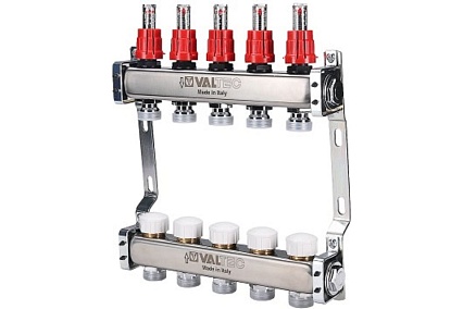 Коллекторный блок с расходомером Valtec 1х9 выходов Евроконус 3/4 VTc.584.EMNX.0609