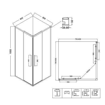 Душевой уголок Niagara Nova NG-2822-34BLACK 80x80 тонированный, черный