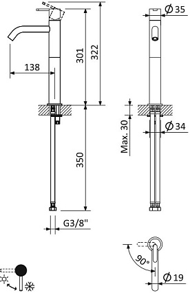 Смеситель для раковины Cezares LEAF-LC2-L