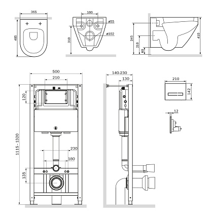 Подвесной унитаз Am.Pm Spirit V2.0 IS450A38.701700 с сиденьем микролифт, инсталляцией и черной клавишей