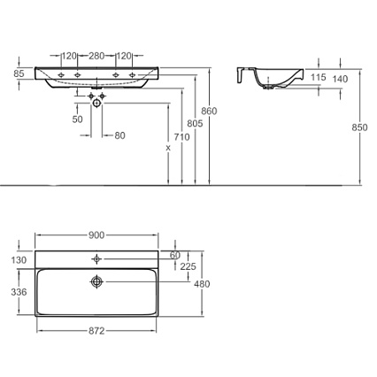 Раковина Geberit Xeno² 90 см 500.531.01.1