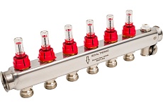 Коллектор в сборе Royal Thermo нержавеющая сталь, с расходомерами 1 ВР-3/4 НР, 6 выходов НС-1080952