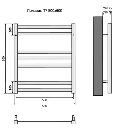 Полотенцесушитель водяной Aquatek Поларис П7 50x60 черный, AQ KO0760BL