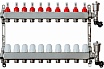 Коллекторная группа с расходомерами Grosseto 1"x3/4", 10 выходов, нержавеющая сталь, 10 бар, универсальный кронштейн 2042987