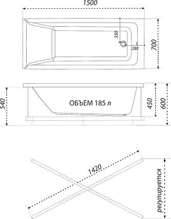 Акриловая ванна Тритон Тори 150x70 см