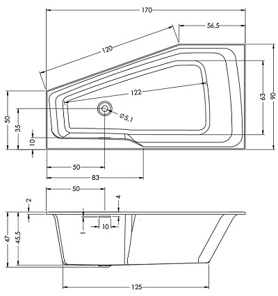 Акриловая ванна Riho Rethink Space 170x90 R белый глянец B113001005