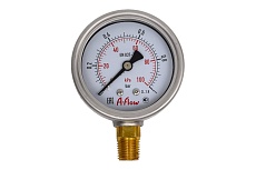 Манометр от 0 до 1 бар из нержавеющей стали, D63 мм, NPT 1/4&quot;, штуцер снизу A-Flow G22-S-4N-63A-1bar