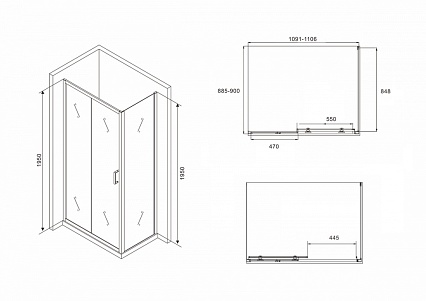 Душевой уголок Abber Schwarzer Diamant 110x90 прямоугольный, черный