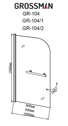 Шторка для ванны Grossman GR-104 150x80 прозрачное