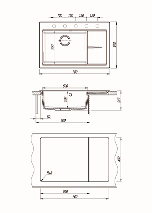Кухонная мойка Florentina Россана 78 см серый шелк FS, 20.500.C0780.307