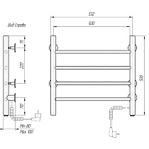 Полотенцесушитель электрический Domoterm Классик DMT 109-4 50x50 EK ТЭН справа, хром