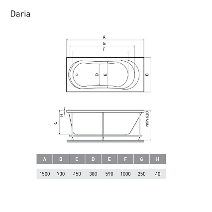 Акриловая ванна Relisan Daria 150x70 см