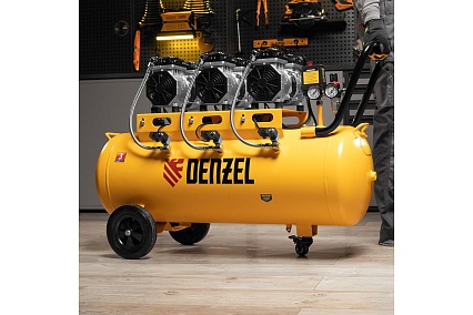 Безмаслянный малошумный компрессор Denzel DLS 1800/100,1800 Вт, 3x600, 100 л, 345 л/мин 58028
