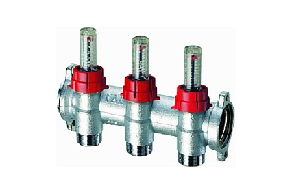 Фланцевый запорный коллектор FAR 1", отвод 3 - 3/4" EUROKONUS, с расходомер FK 3982 13403