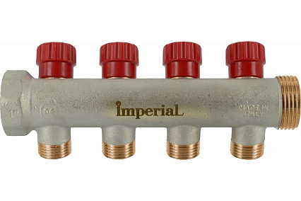 Коллектор с вентильными кранами Imperial 1-1/2-5вых. никелированный (Италия) (40мм) 855.05