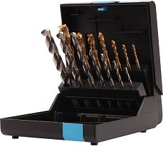 Набор машинных спиральных метчиков VOLKEL M3-M12 HSSE-TiN DIN371/376 (+ сверла) 14 предметов V47848