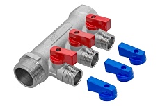 Коллектор с отсекающими кранами MPF 3 выхода х1" х1/2" наружная резьба ИС.071076