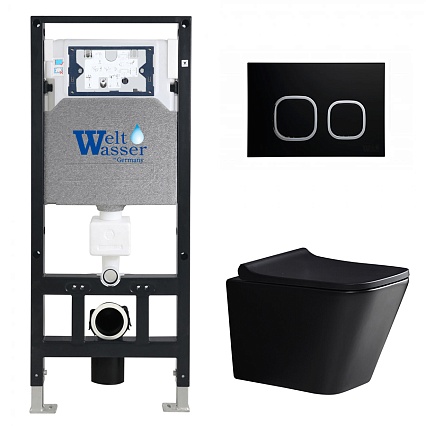 Комплект Weltwasser 10000010533 унитаз Gelbach 041 MT-BL + инсталляция + кнопка Amberg RD-BL