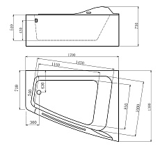 Акриловая ванна Gemy G9056 B 170x130 с г/м, правая