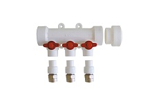 Коллектор PP-R со встроенными кранами и воздухоотводчиком Berke Plastik 40мм х 20мм на 3 выхода, красный, 3272-mnr-400320
