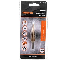 Сверло ступенчатое по металлу (4-12х48х68 мм; HSS) AV Steel AV-801412