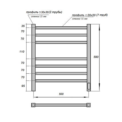 Полотенцесушитель электрический Point PN71856B П7 50x60 диммер справа, черный