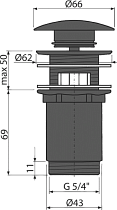 Донный клапан Alcaplast A392BLACK с большой заглушкой и переливом черный