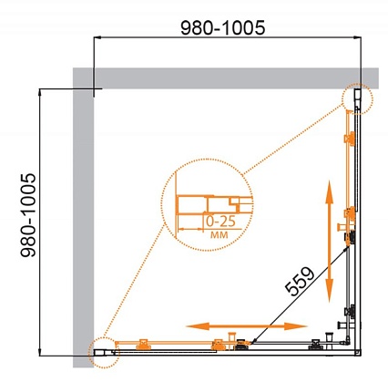 Душевой уголок Cezares MOLVENO-A-2-100-C-BORO-IV 100x100 прозрачный, брашированное золото