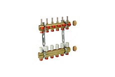Коллекторная группа Giacomini латунь R553K 1 ВР/ВР, 6 выходов 3/4 НР под евро с расходомерами R553KY066 040-0294