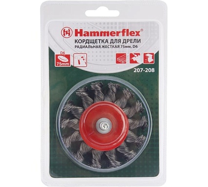 Кордщетка радиальная с хвостовиком Flex 207-208 (75 мм; d6; витая проволока) Hammer 62120