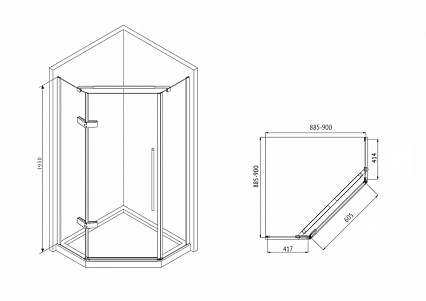 Душевой уголок Abber Ewiges Wasser 90x90 AG05090 пятиугольный, профиль хром