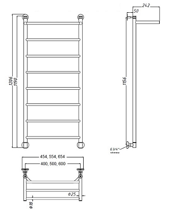 Полотенцесушитель водяной Aquanet Fiona 60x120 см, с верхней полкой