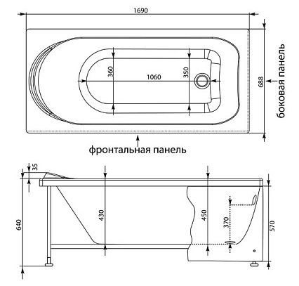 Акриловая ванна Aquanet Nord NEW 170x70