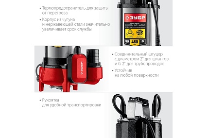 Фекальный насос с режущим механизмом Зубр НПФ-450-Р