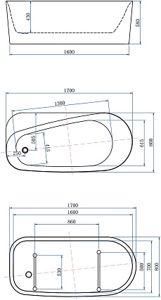 Акриловая ванна Allen Brau Priority 2.31001.20/AM 170x80 белый глянец/антрацит