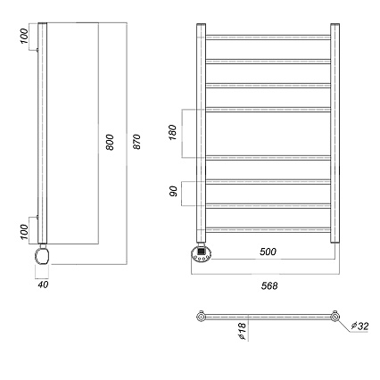 Полотенцесушитель электрический Domoterm Медея П8 500x800 EL ТЭН слева, хром