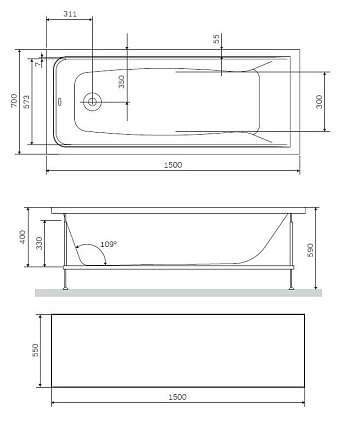 Фронтальная панель Am.Pm Gem W90A-150-070W-P1 150 см