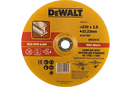 Круг отрезной по металлу (230х22.2х3 мм, тип 42) DeWalt DT43913