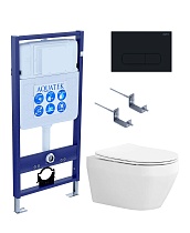Подвесной унитаз SET Aquatek Лея Т-017 4в1, кнопка черный матовый