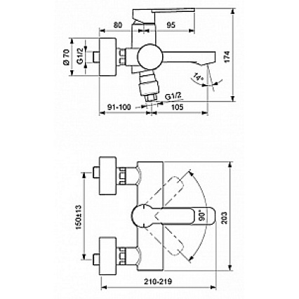 Смеситель для ванны Ideal Standard IdealSmart B0462AA