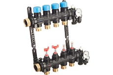 Композитная коллекторная группа Henco с расходомером (0-3л) и термометром, 1&quot; - 4x3/4&quot;EK UFH-0605MDK04-03L