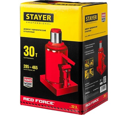 Гидравлический бутылочный домкрат Stayer RED FORCE, 30т, 285-465 мм, 43160-30 43160-30_z01