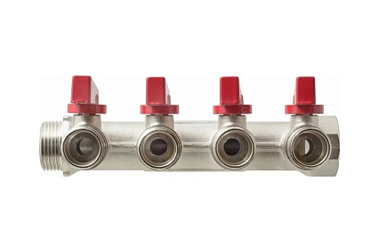 Коллектор СТМ 3/4"х1/2"х4, с шаровыми кранами, н/р S4MB3412