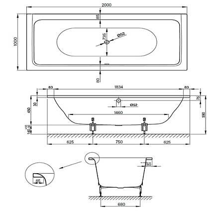 Стальная ванна Bette Free 200x100 6832-000 PLUS встраиваемая с шумоизоляцией, антигрязев. покрытие