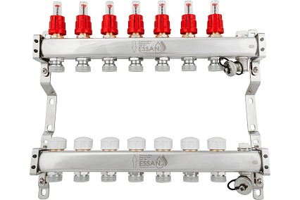 Коллекторная группа Essan GROUP802 нержавейка, 1"x3/4" EK 7 выходов, с расходомерами 180222507-77