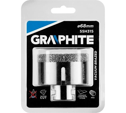 Коронка алмазная вакуумная пайка 68 мм, M14 Graphite 55H315